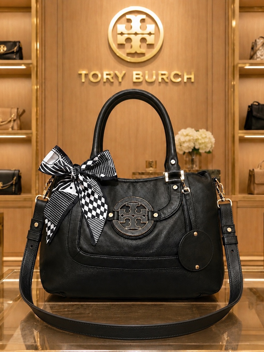 Tory Burch Amanda Hobo Satchel Bag with Free Bag Scarf & Dust Bag.